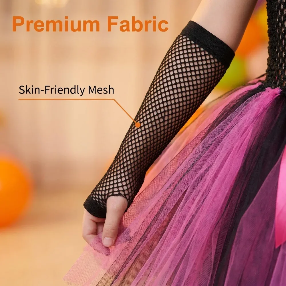 Halloween Mädchen Rosa-Schwarzes Hexen-Tutu-Kleid-Set mit Hut, Handschuhen, Socken, Besen Kinder Kostüm Cosplay Partykleidung – Detail 7