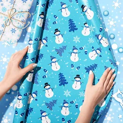 12pcs Cartoon Snowflake Snowman Pattern Wrapping Paper DIY Kids Christmas Party Craft Paper Gifts Decorative Packing Paper