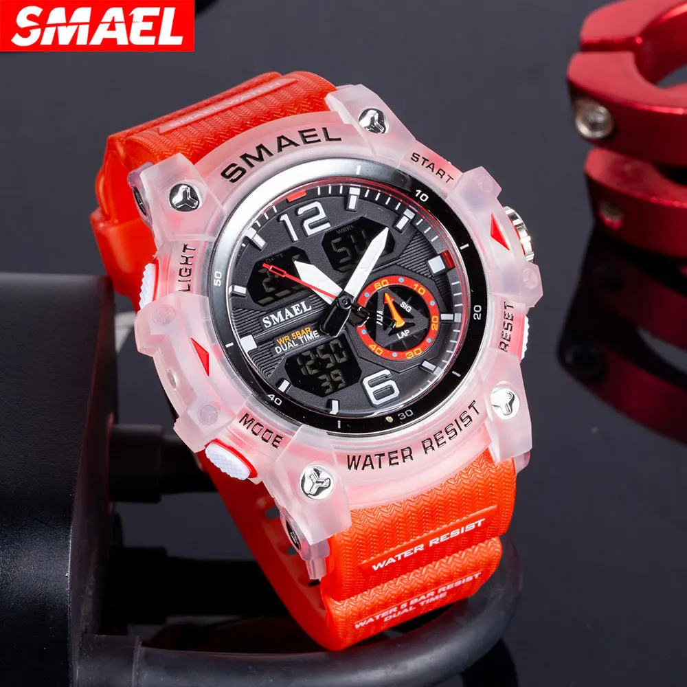 SMAEL 8007 Electronic Watch Sports Outdoors Waterproof Shockproof Chronograph Dual Display Silicone Strap Men Wrist Watches