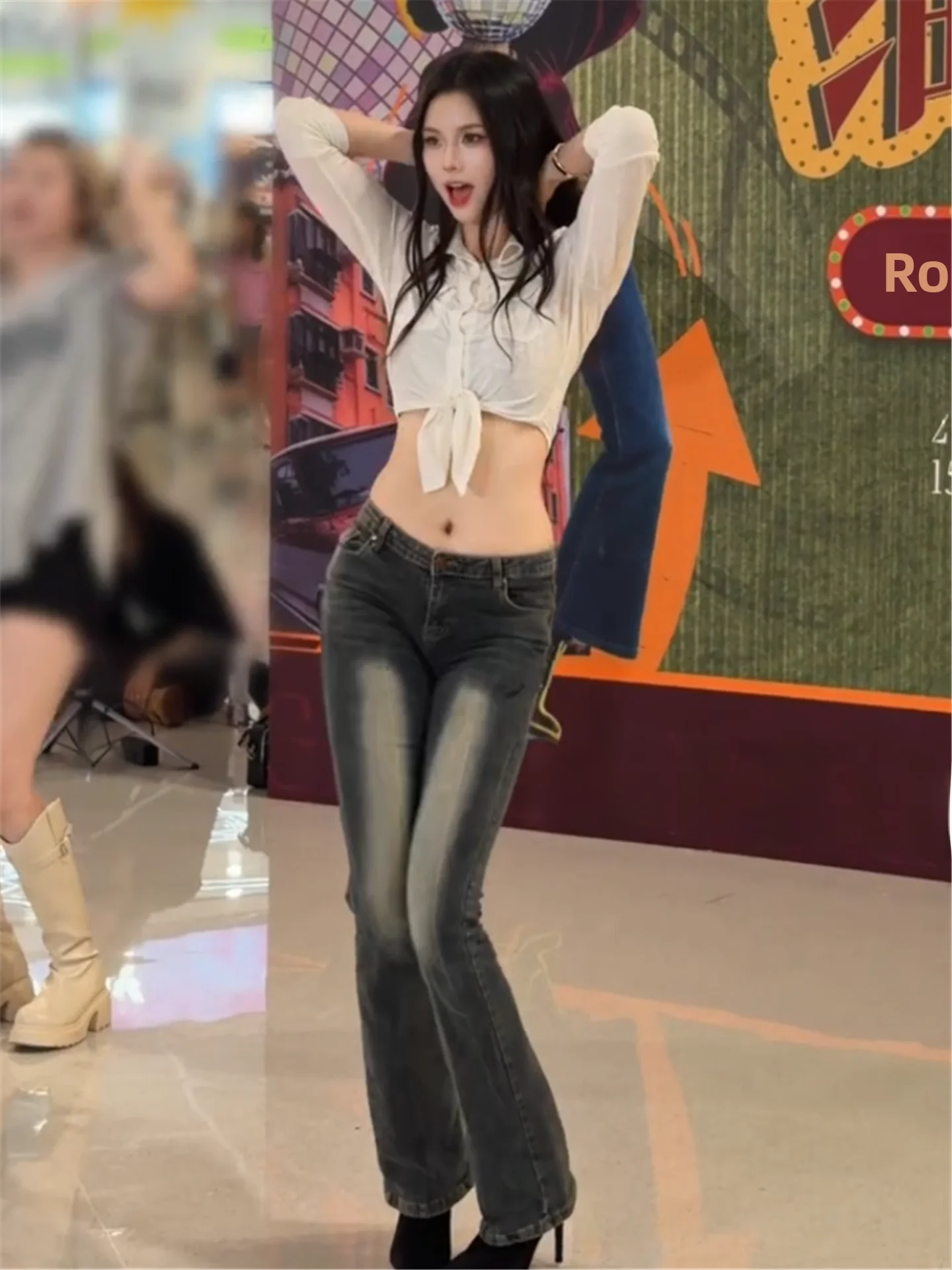 

Retro American Hot Girl Low Waist Flared Jeans Women's Spring Summer Slimming Long Tall Extended Floor-Length Pants