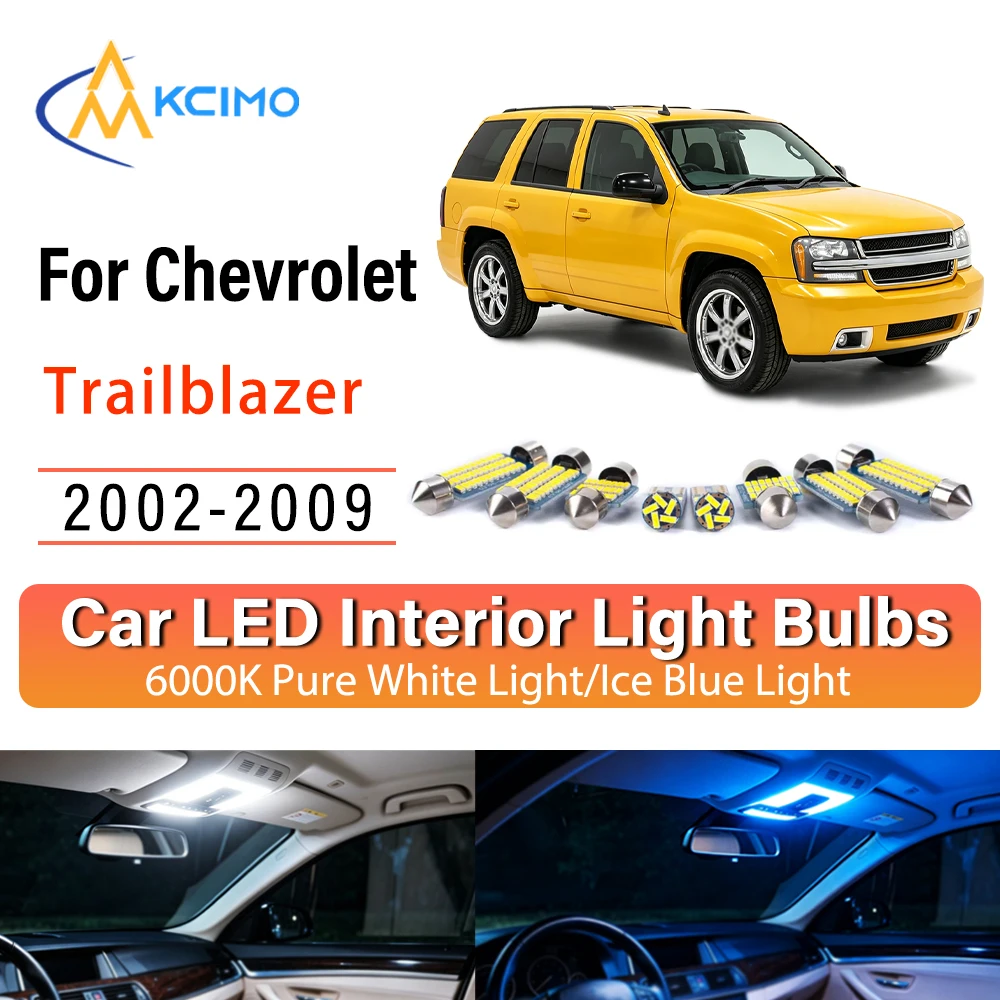 Éclairage intérieur LED confortable et de qualité supérieure pour Chevrolet Trailblazer 2002-2009, super lumineux, installation rapide, lumière bleue, kit de lumière blanche