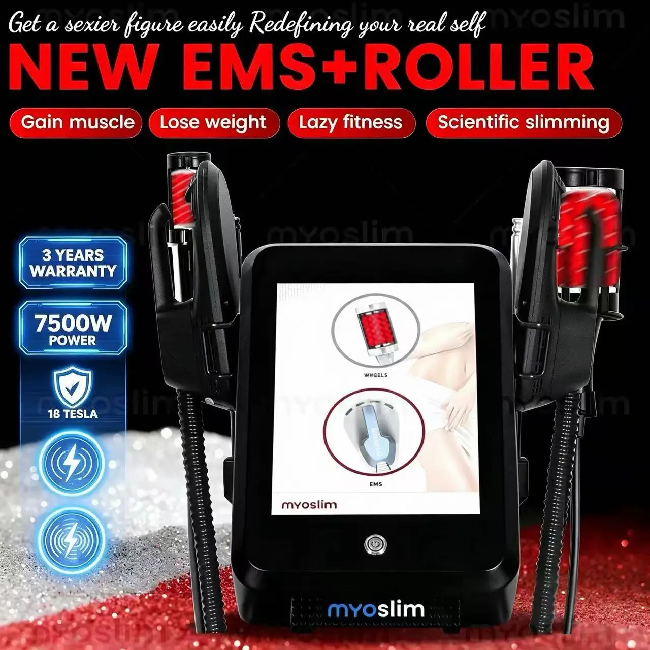MYOslim 7500W, EMS Body Sculpt Machine, RF Roller, HI-EMT, Muscle Building  Fat Reduction Hip Liftingm Facial Contour