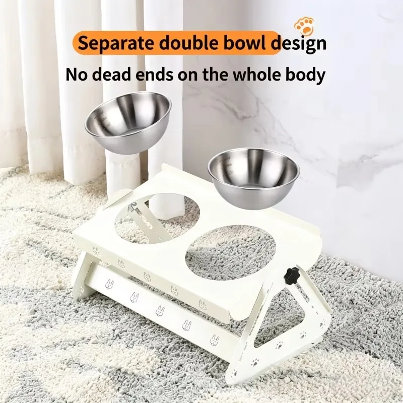 кормушка для кота Tilted Elevated Stainless Steel Waterproof Modern Pet Bowls Set Neck Protection Anti-Black Chin Easy Clean Dou