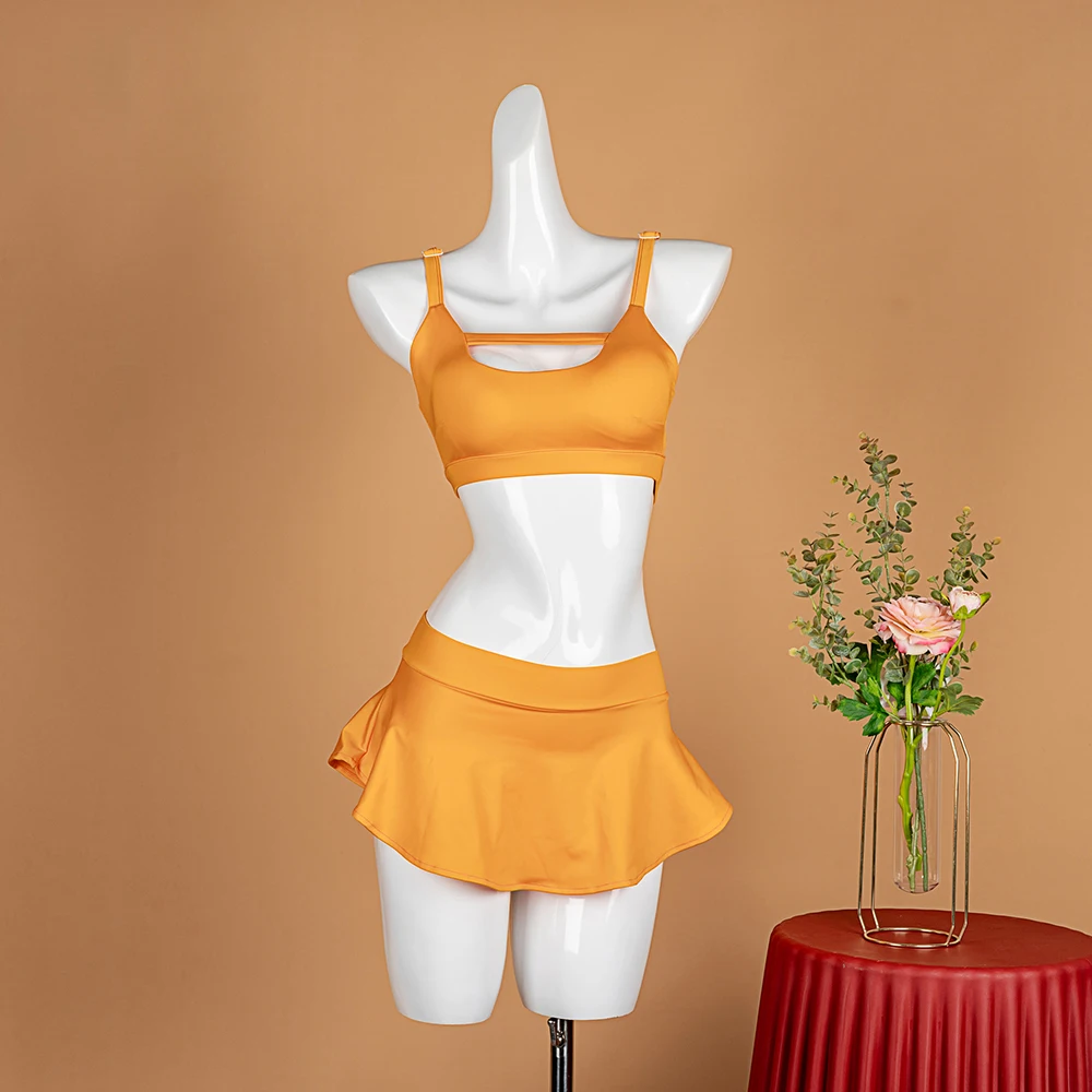 

Hope&Win Newest Pole Dance Clothing Sexy Women Skort-Shorts and Skirts Party Clubwear Shekey Set Summer Colors Orange Lyca