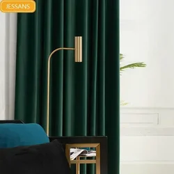 Dark Green Velvet Curtain Solid Color Thickened Curtains for Living Room Bedroom Dining Room Partition Curtain Decoration