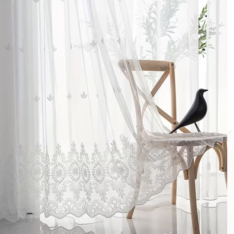 1pc European Palace Embroidered Sheer Curtain, Translucent Not Transparent, 3D Relief Pattern, Soft Light Filtering, Home Decor