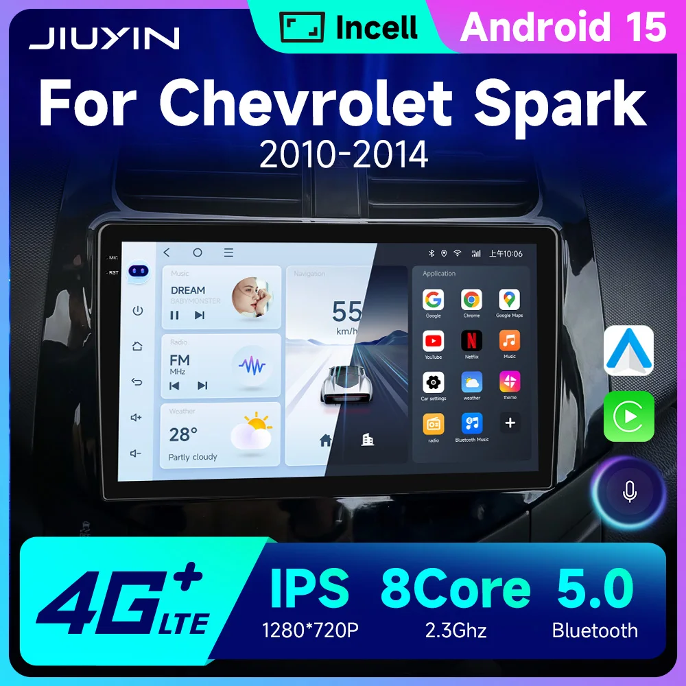 

JIUYIN Android 15 Car Stereo Radio For Chevrolet Spark Beat Matiz Creative 2010 - 2014 Carplay Multimidia Video Player Head Unit
