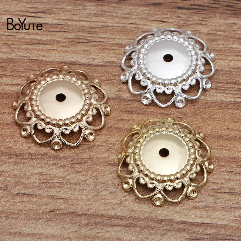 BoYuTe-Tapas de cuentas de flores, dijes de filigrana de latón, materiales Vintage, accesorios para hacer joyas, 24MM, 50 unidades por lote, venta