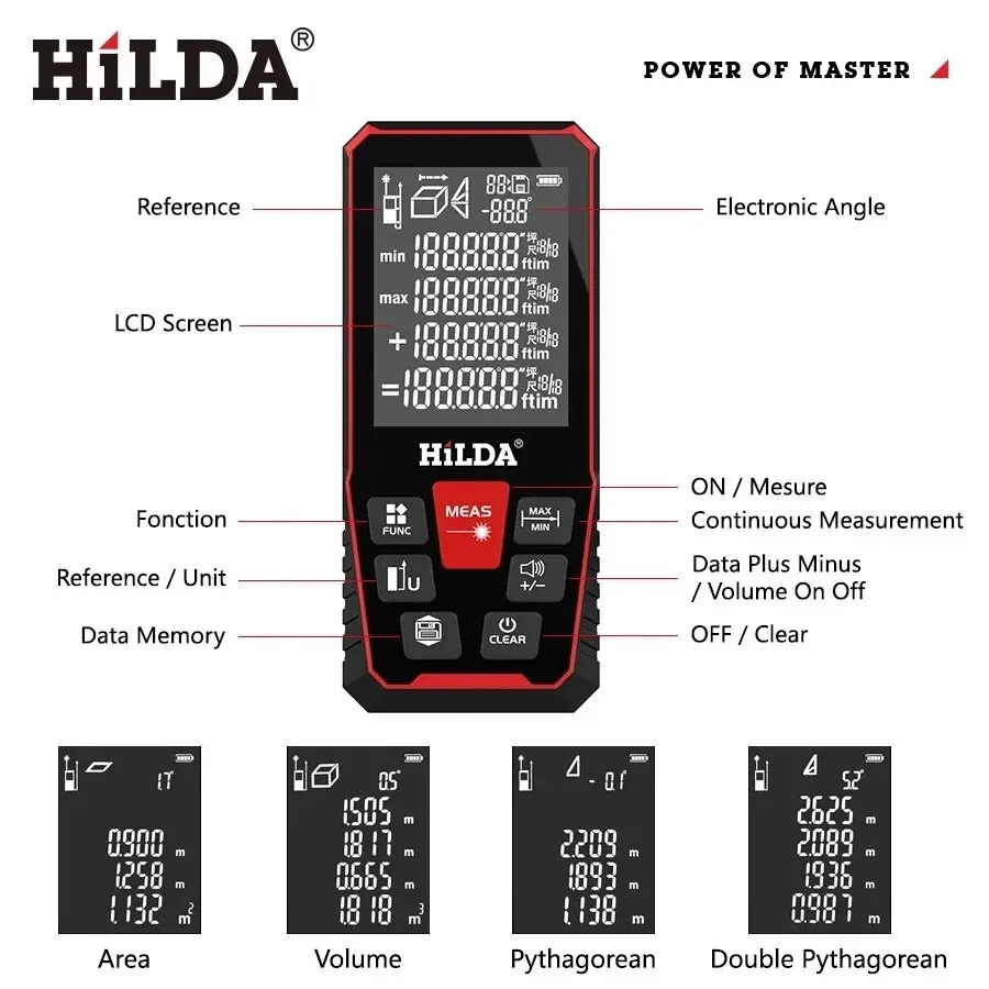 HILDA 50M/100M/120M Laser Rangefinder Distance Meter Laser Tape Range Finder Building Professional Meter Laser Ruler Test Tool