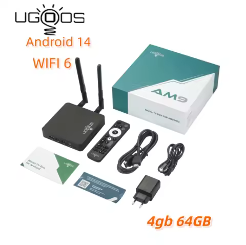 Original UGOOS AM9 Smart Tv Box Android 14.0 Amlogic S905X5 Cortex-A510 LPDDR4X 4GB 64GB WIFI6 BT5.2 Set Top Box 8K Media Player