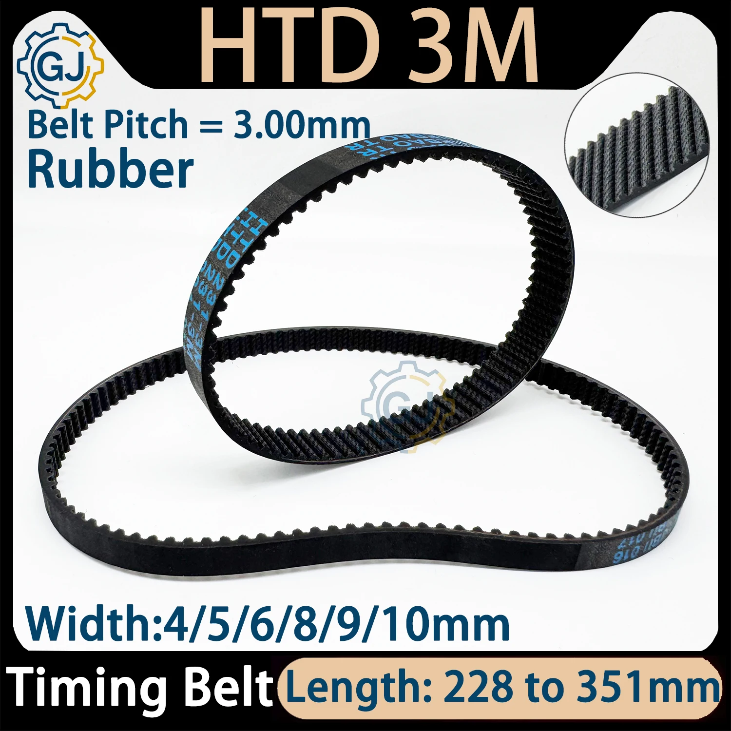 HTD 3M Timing Belt Lp=228 231 234 240 246 252 255 261 270 285 294 300 315 330 336 345 348 351 Width 4 5 6 8 10mm Rubber HTD3M