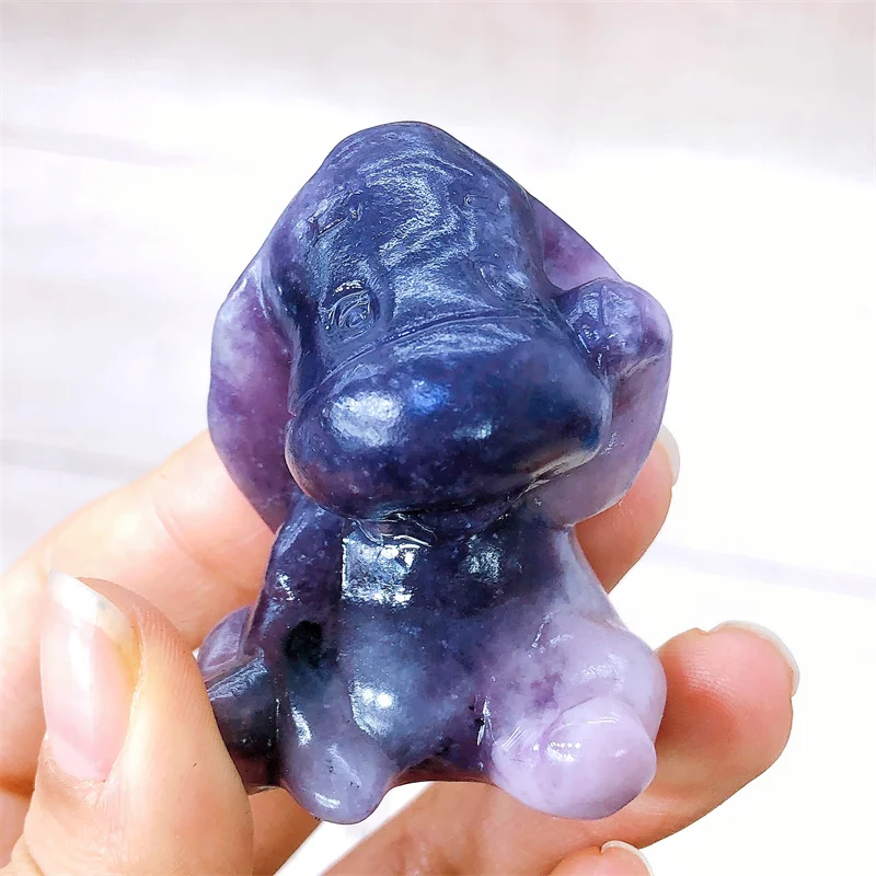 

Natural Purple Mica Cartoon Carving Polished Lepidolite Animal Carvings Healing Stones Home Decor Ornament Crafts