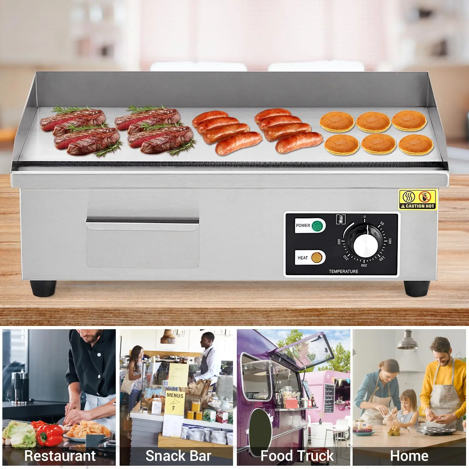 14/18/21인치 상업용 전기 그리들 1600W 논스틱 플랫탑 그릴 122-572 ° 조절 가능한 온도와 삽, 브러시 포함