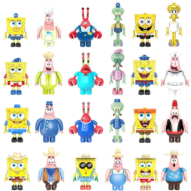 Bob l'éponge SquarePants crabe patron Station poulpe frère figurine bloc de construction Puzzle modèle poupée boîte aveugle jouets enfants cadeaux