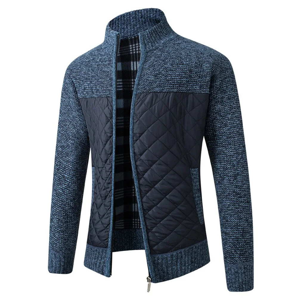 New Winter Thick Warm Jacket for Men Spliced Cardigan Streetwear Casual Patchwork Sweater Fashion Quality Zipper Men\'s Jackets