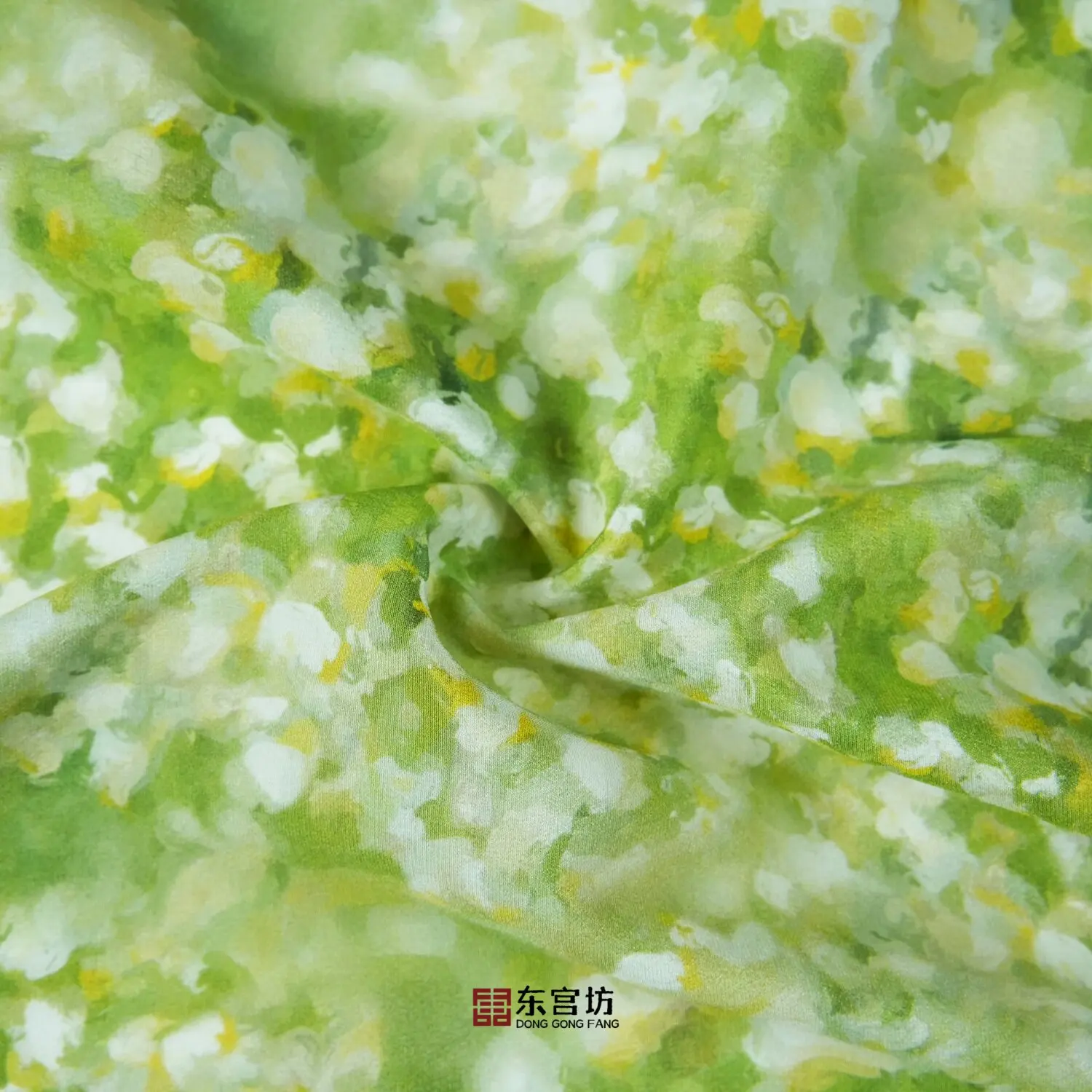 Green Oil Painting Style Elastic Crepe De Chine Silk Fabric Cheongsam Ancient Chinese Clothing Dress Fabric