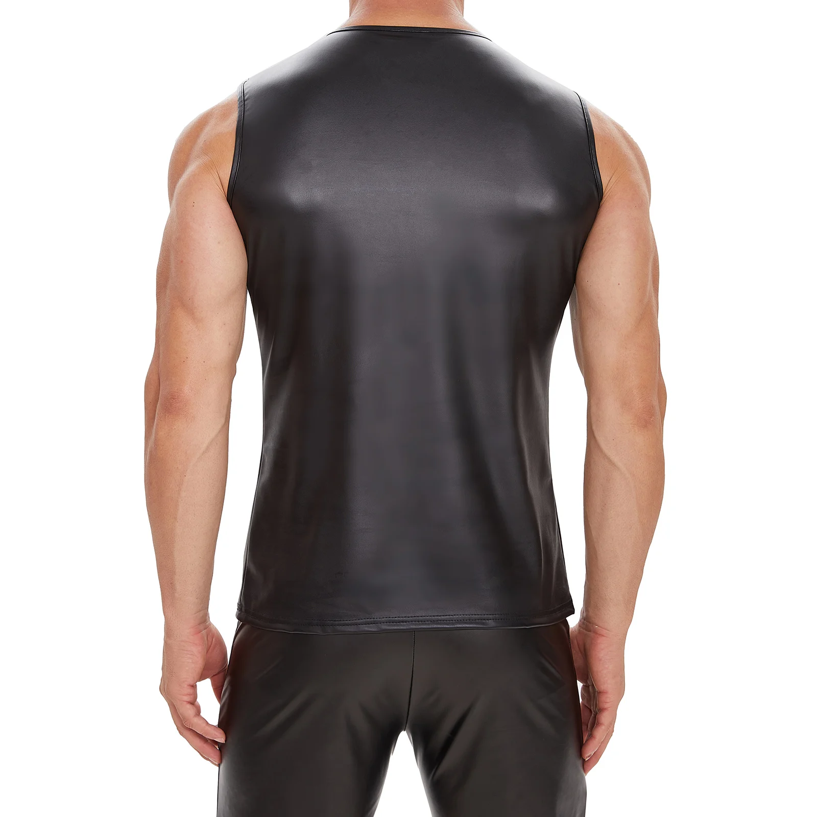 Plus Size Mens Shiny Leather Tank Top Adjustable Soft Matte Leather T-Shirts Sleeveless Male High Elastic Shaping Vest