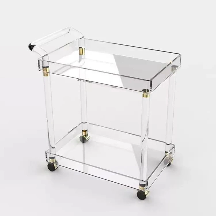 Other Hotel Customizable Rolling Trolley Liquor Acrylic Cart Transparent Acrylic Craft Cart for Restaurant Buffet