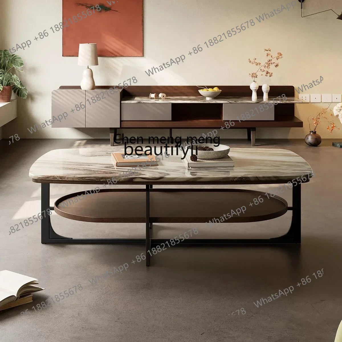 

SS ss7486 rectangular coffee table with surface living room for home use, high-end light luxury coffee table TV cabinet combinat
