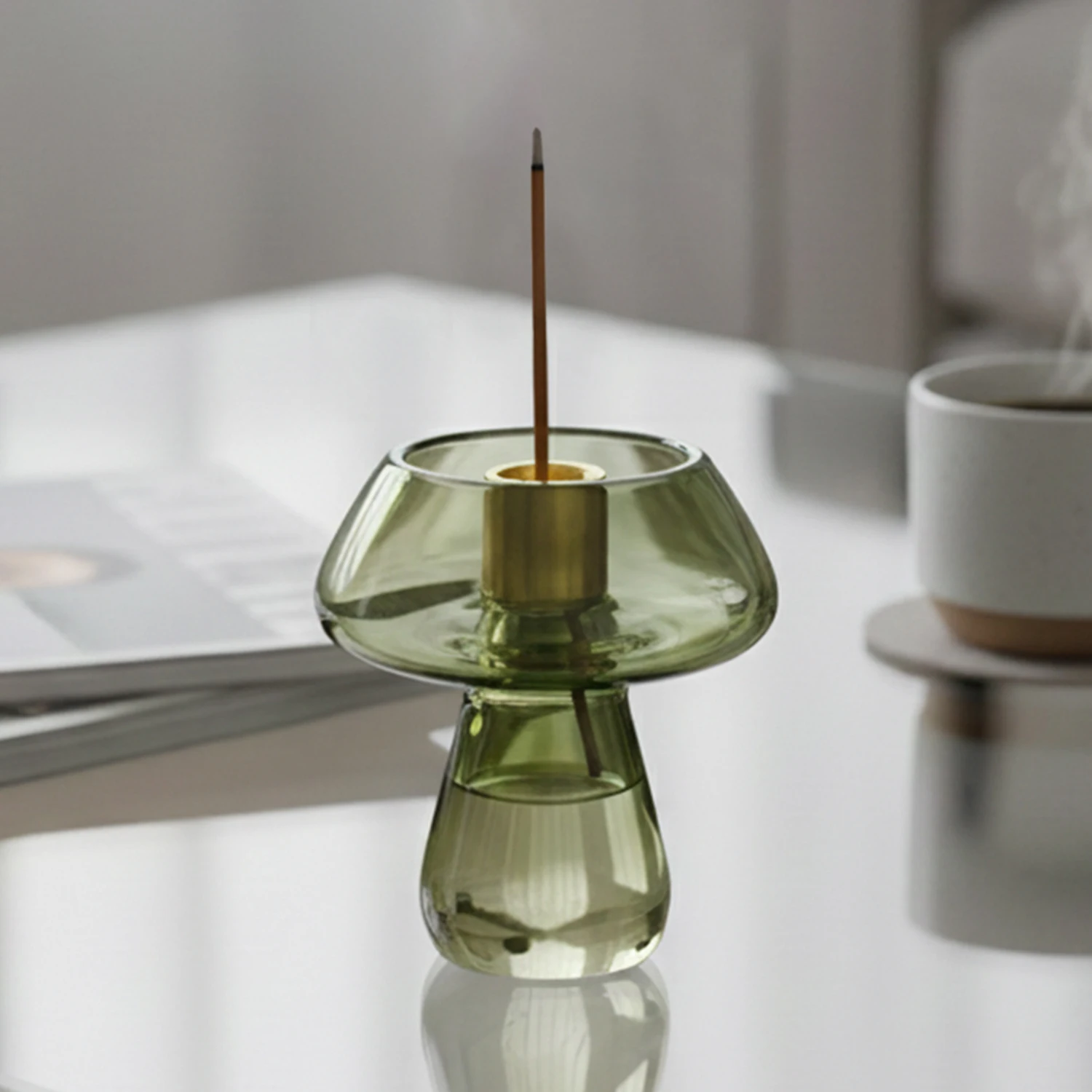 Brûleur d'encens champignon en verre, porte-encens en laiton à neuf trous, porte-bâton d'encens pour méditation, Yoga, Spa, décoration de maison