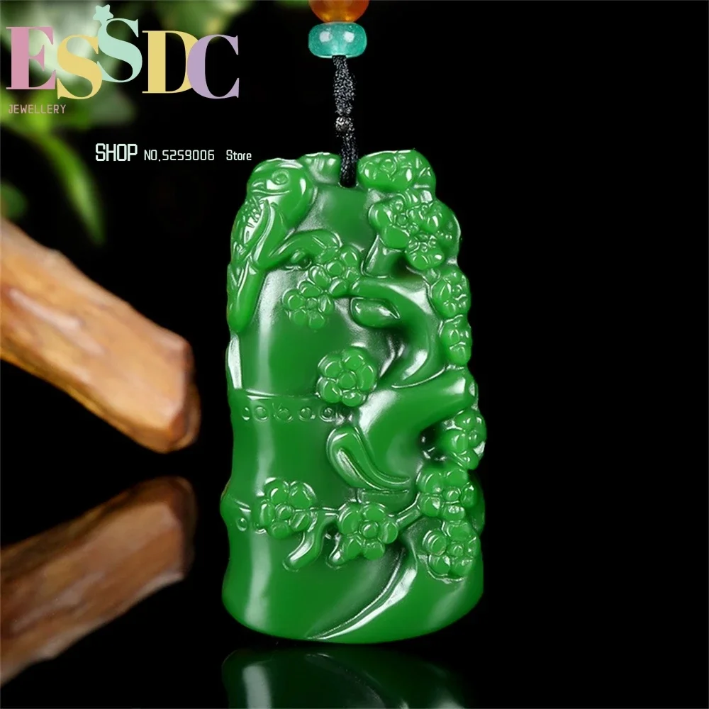 Natural Hotan Jade Spinach Green Magpie Climbing Plum Tibetan Magic Tool Subduing the Devil Vajra Bell Pendant Sweater Chain