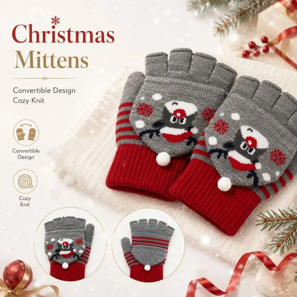 New Soft Knit Christmas Knit Glove Stretchy Skin Friendly Winter Touchscreen Glove Flip Top Warm Thermal Knit Glove Outdoor