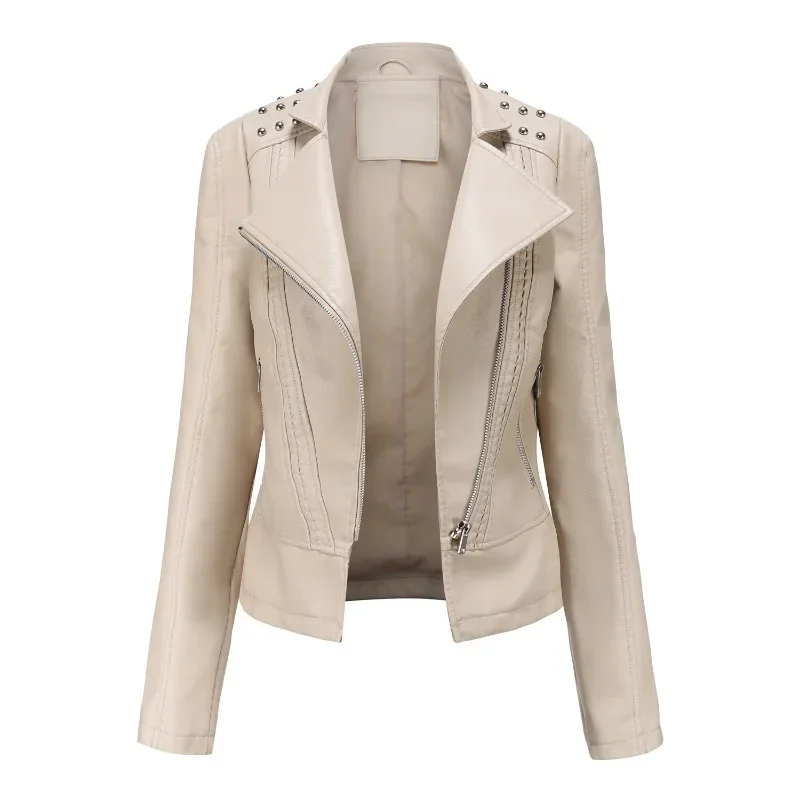 BTQWineau-Veste de Moto en Cuir PU pour Femme, Vêtement d\'Extérieur à Manches sulf, à Rivets, à la Mode, Nouvelle Collection Automne Hiver 2024