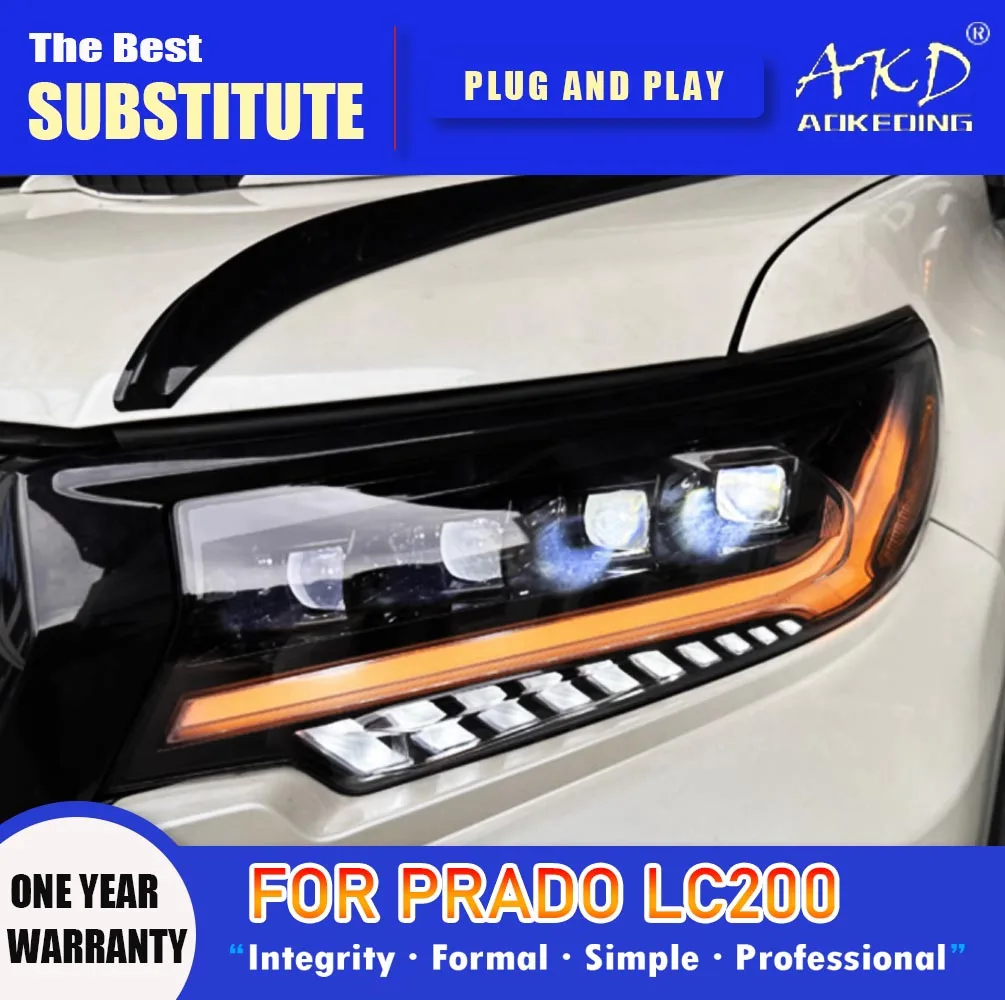 

AKD Head Lamp for Toyota Prado LED Headlight 2018-2022 Headlights LC200 DRL Turn Signal High Beam Angel Eye Projector Lens