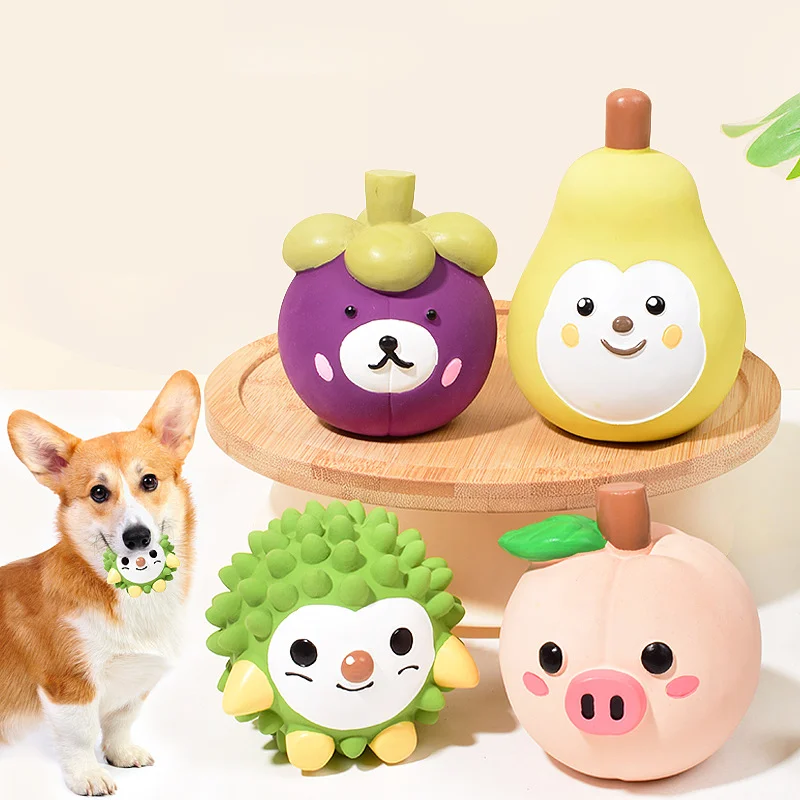 

4pcs Creative Fruit & Animal Shaped Squeaky Dog Toys - Non-Toxic Latex Chew Toys with Funny Sounds Puppy Teething Toys