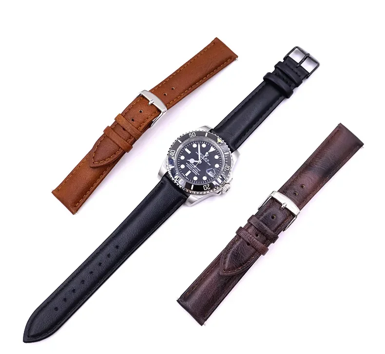 Pulseira de relógio de couro genuíno para homens e mulheres, pulseira bronzeada vegetal, pulseiras de relógio de vaca, SEIKO, DW, 16mm, 18mm, 19mm, 20mm, 21mm, 22mm, 24mm