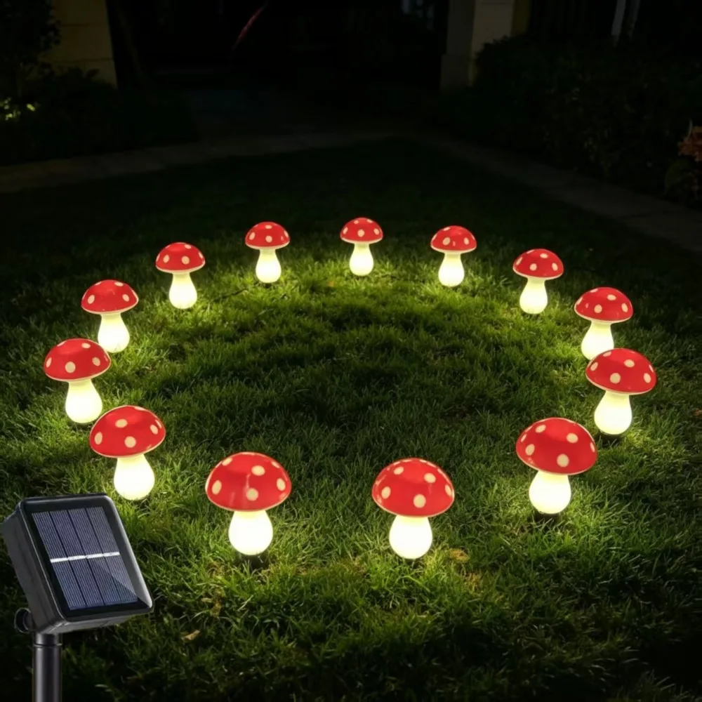 20LEDs Solar Mushroom Ambient Lights String LED Garden Outdoor Waterproof Warm White Colorful for Yard Pathway Lawn  Decoration image 4