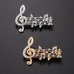 Classic Gold Silver Color Crystal Music Note Brooches Lapel Badges Gifts for Friends Family