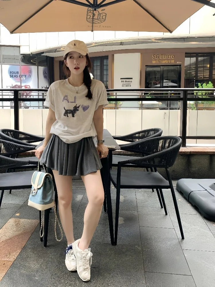 

Low Classic ort Sve T-irt Iu Pure Cotton Loose Fit round Ne Printed Casual Top for Men And Women