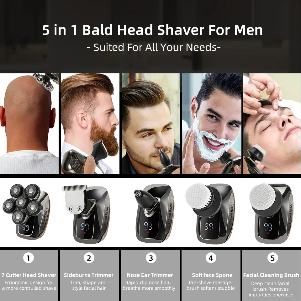 NEW Shaver For Men 7D Independently 7 Cutter Floating Head Waterproof Electric Razor Multifunction USB Charge Trimmer Men