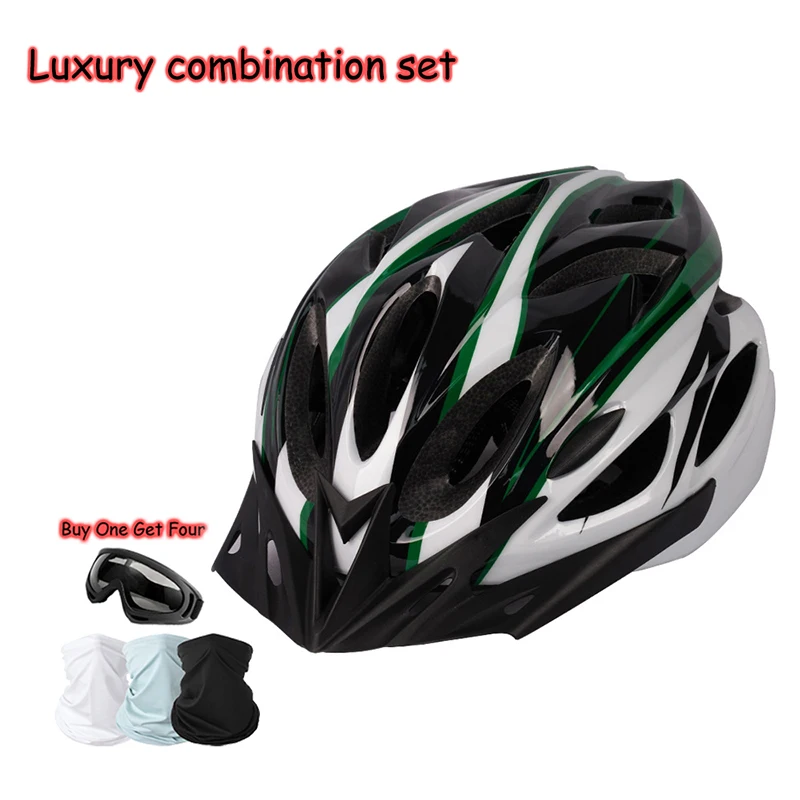 5 pezzi casco da equitazione per bicicletta occhiali maschera tuta veicolo elettrico strada mountain bike casco ciclismo leggero respirare casco di sicurezza