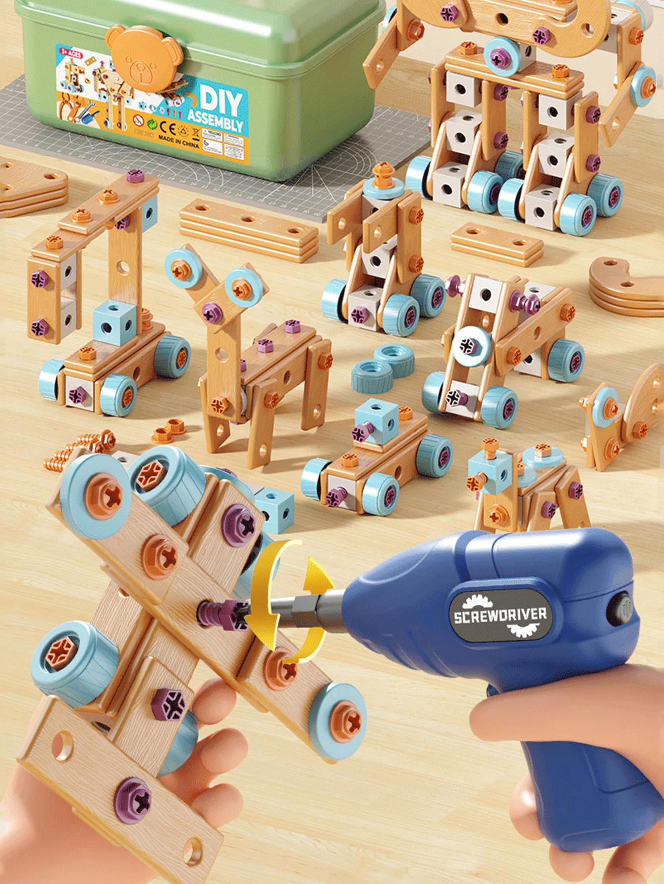 Ensemble de jeu d'ingénierie d'assemblage de bricolage pour enfants, tournevis électrique de 126 pièces, vis, plaque, roue et outil, Robot de transformation, Chr