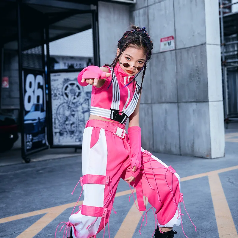 Conjunto de traje de dança jazz para meninas praticar vestido moderno para o verão vestido de performance de dança de rua legal e bonito menina