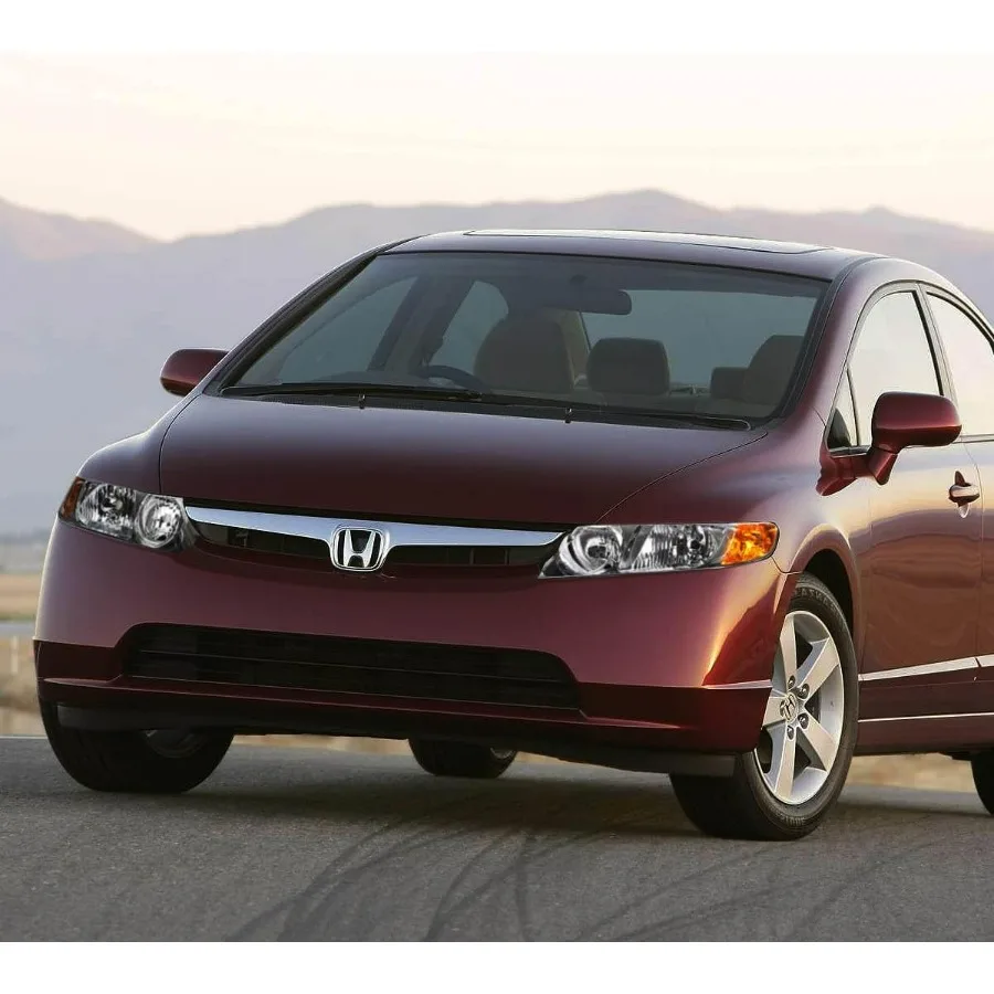 مجموعة المصابيح الأمامية متوافقة مع 2006-2011 Honda Civic 33101SNAA02، 33151SNAA02، HO2503125، HO2502125، كروم/العنبر، HL-OH-HC