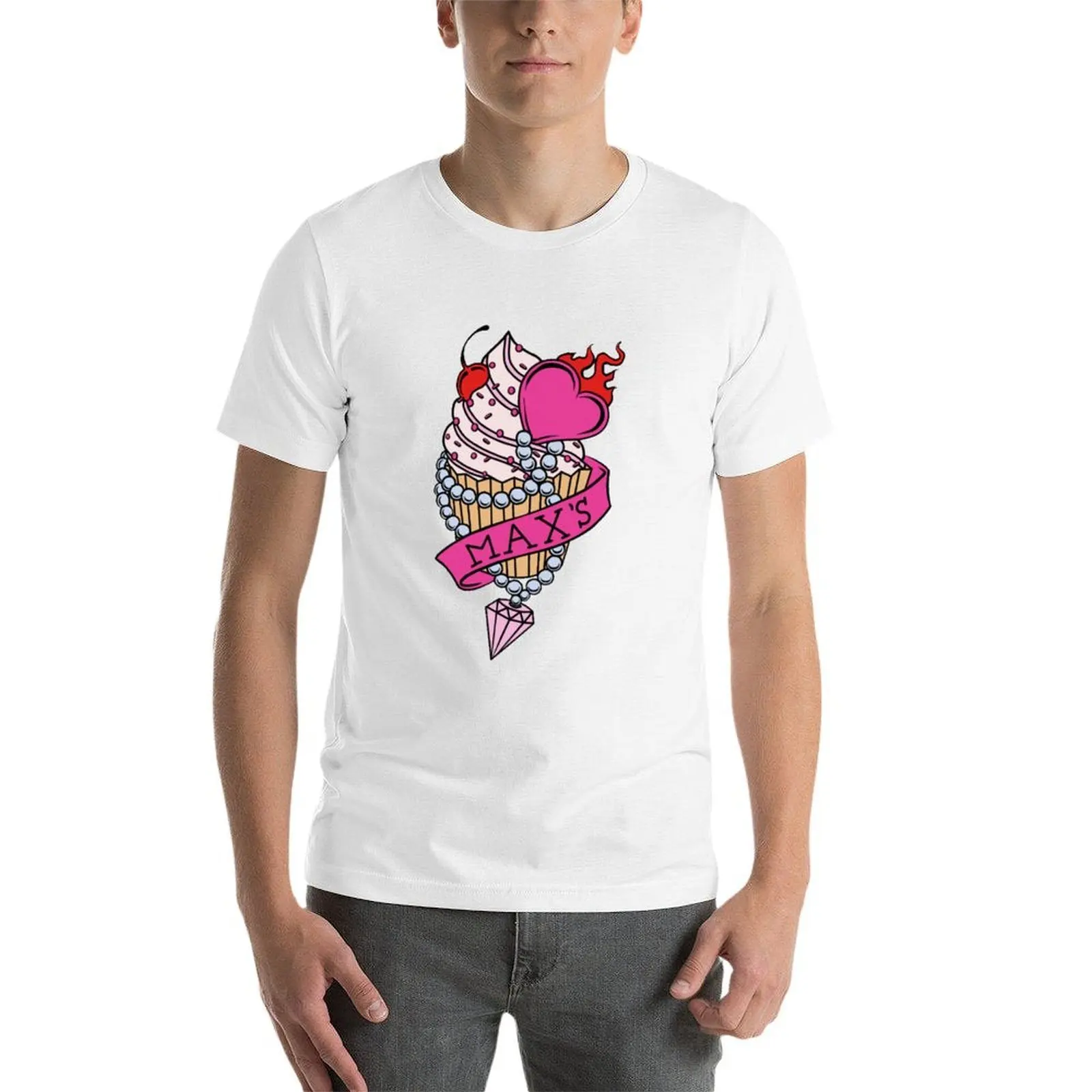 تي شيرت Max's Homemade Cupcakes Logo من Two Broke Girl$ تي شيرت قطني تي شيرت رجالي 100% مطبوع تي شيرت للرجال تي شيرت