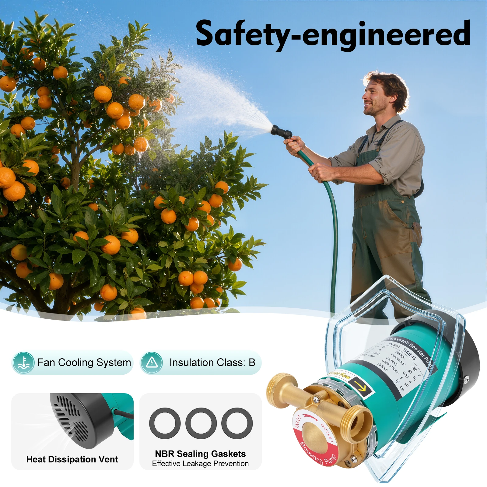 120 W Mini-Wasserpumpe, automatische Druckbeaufschlagung, 6,6 g/min, Druckerhöhungspumpe, elektrische Wassertransferpumpe für Warmwasserbereiter, Duscharmatur – Detail 2