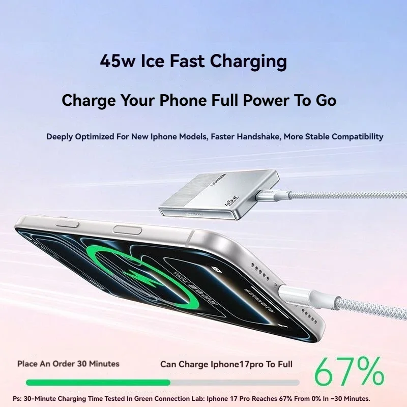 UGREEN 45W Mini Ice Slice GaN Charger Ultra Thin PD USB-C Fast Charging Plug Low Temperature Cooling Portable Charger For iPhone - view 4