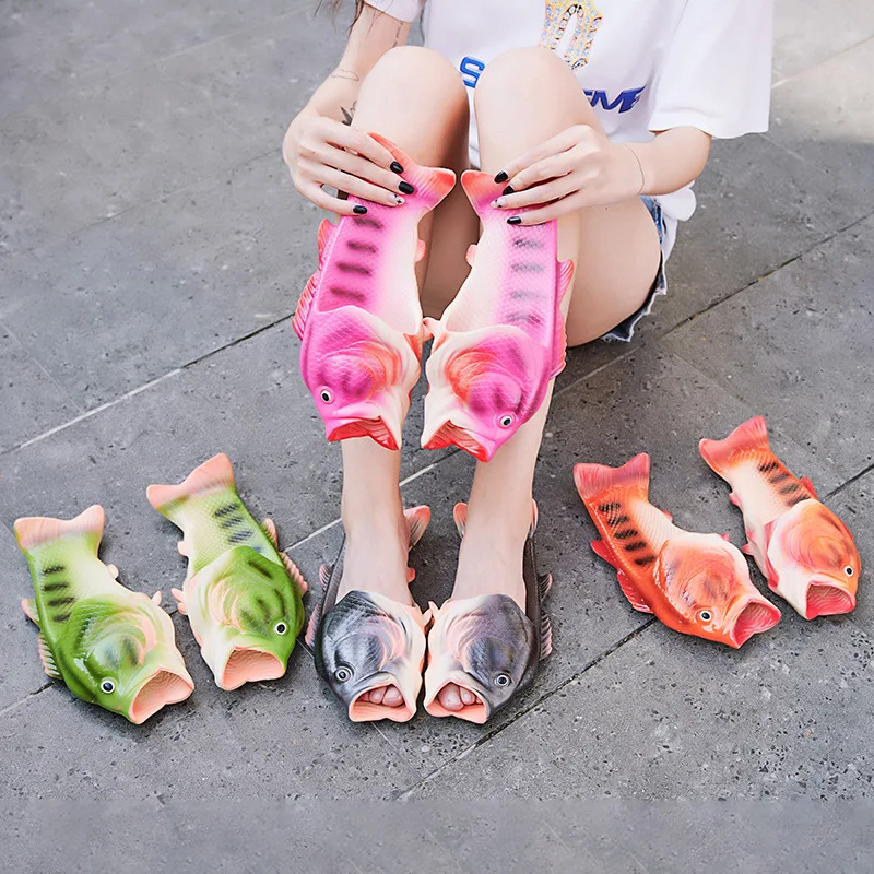 New funny slippers men's and women's children's shoes parent-child sandals summer beach shoes unisex fish-shaped slippers