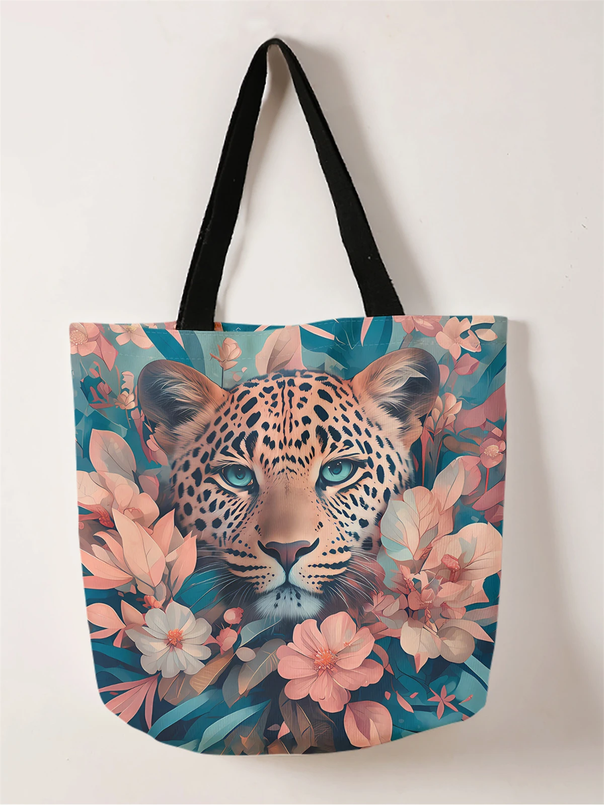 

1шт, сумка с цветком тигра, многоразовая модная сумка, многофункциональная сумка, холщовая сумка для покупок с принтом
