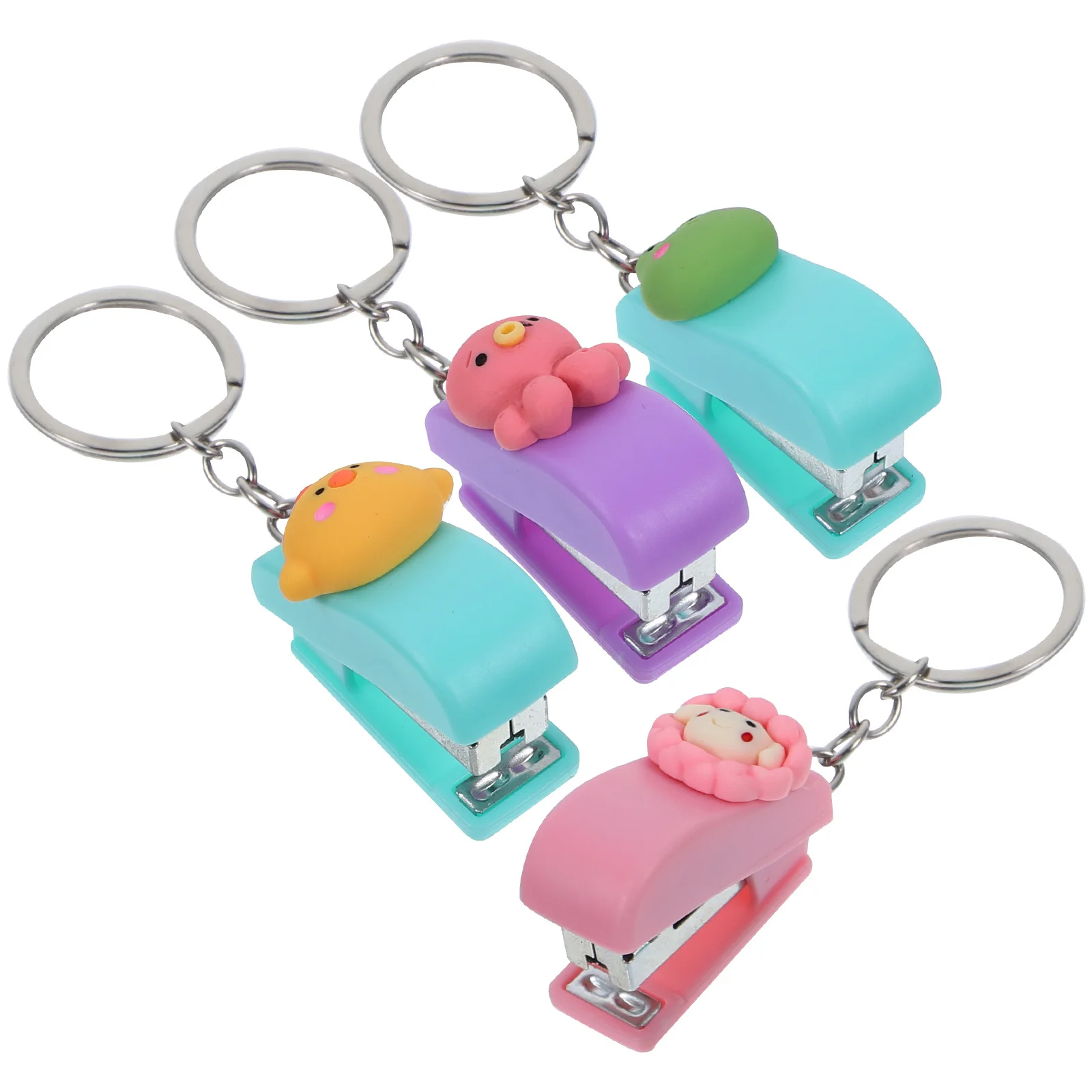 4Pcs Mini Animal Stapler Key Ring Cute Stationery Set for Office School Home Portable Staplers Student Gift Idea