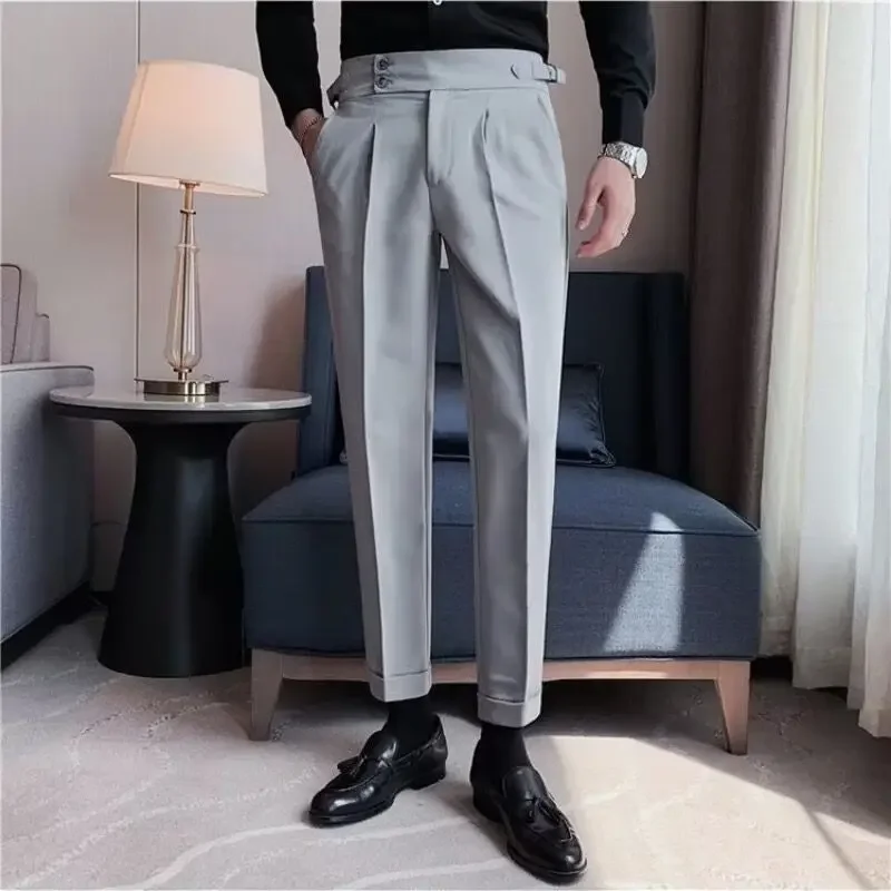 British Business Casual Draped High-waist Trousers Men Solid Color Formal Pants Male Formal Office Social Suit Pants Y2k Kpop