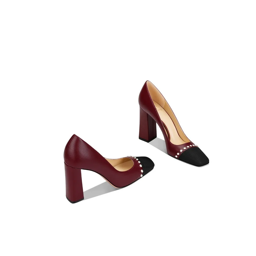 

Женские туфли-лодочки на массивном каблуке с квадратным носком, осень-зима 2022, новые удобные модельные туфли винно-красного цвета