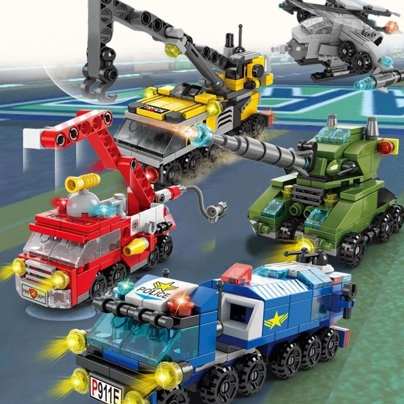 Micro particle building block engineering fire truck military tank model puzzle assembly children's building block toys