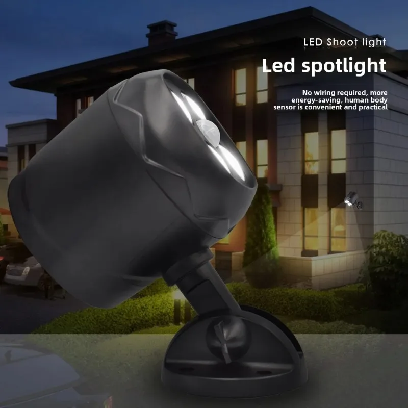 LED Human Sensing Outdoor Wall Light Waterproof Lighting Battery Powered Rotating Projection Flood Wall Light Courtyard
