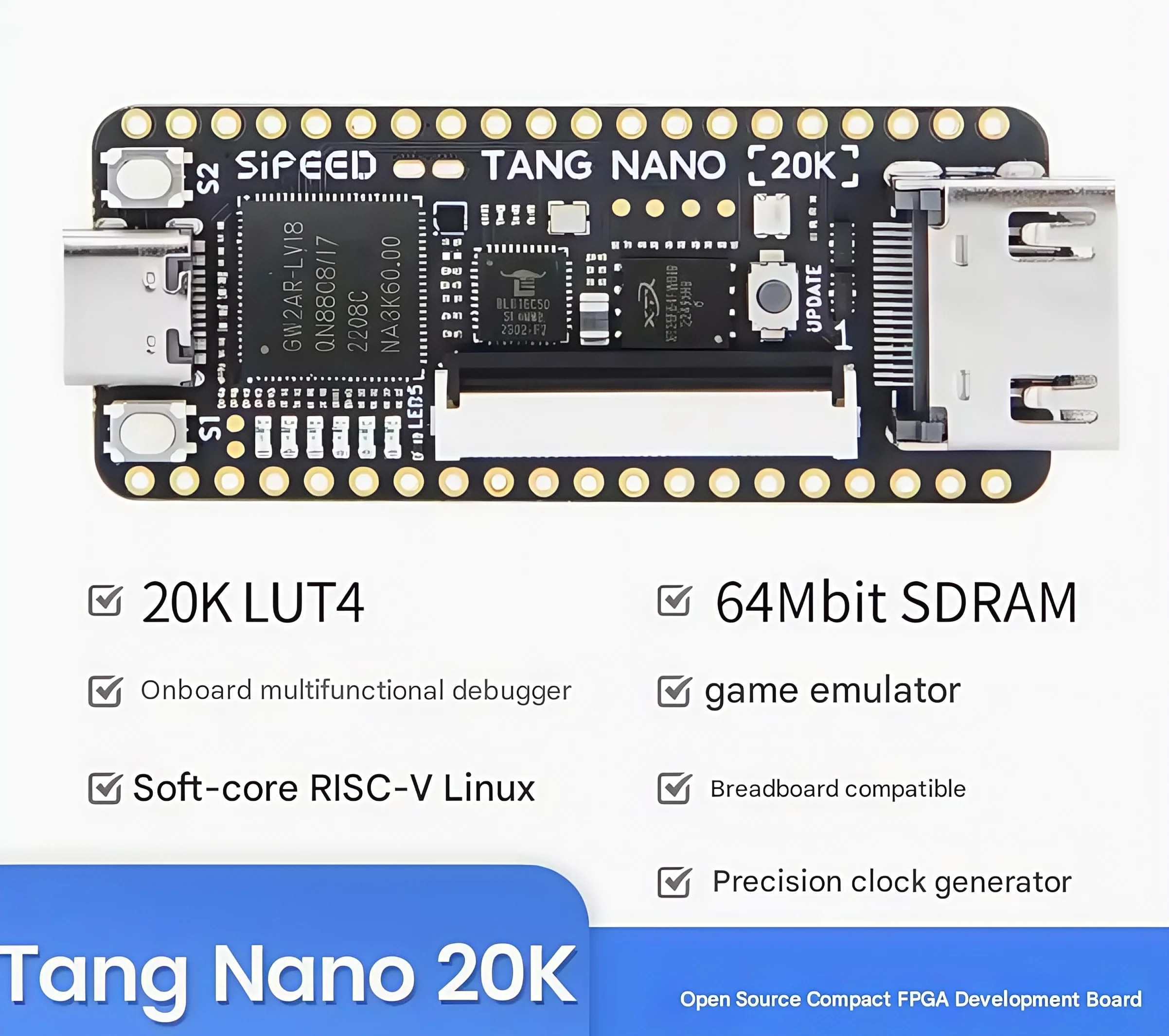 

Плата разработки Sipeed Tang Nano 20K FPGA RISCV Linux Ретро игровая консоль