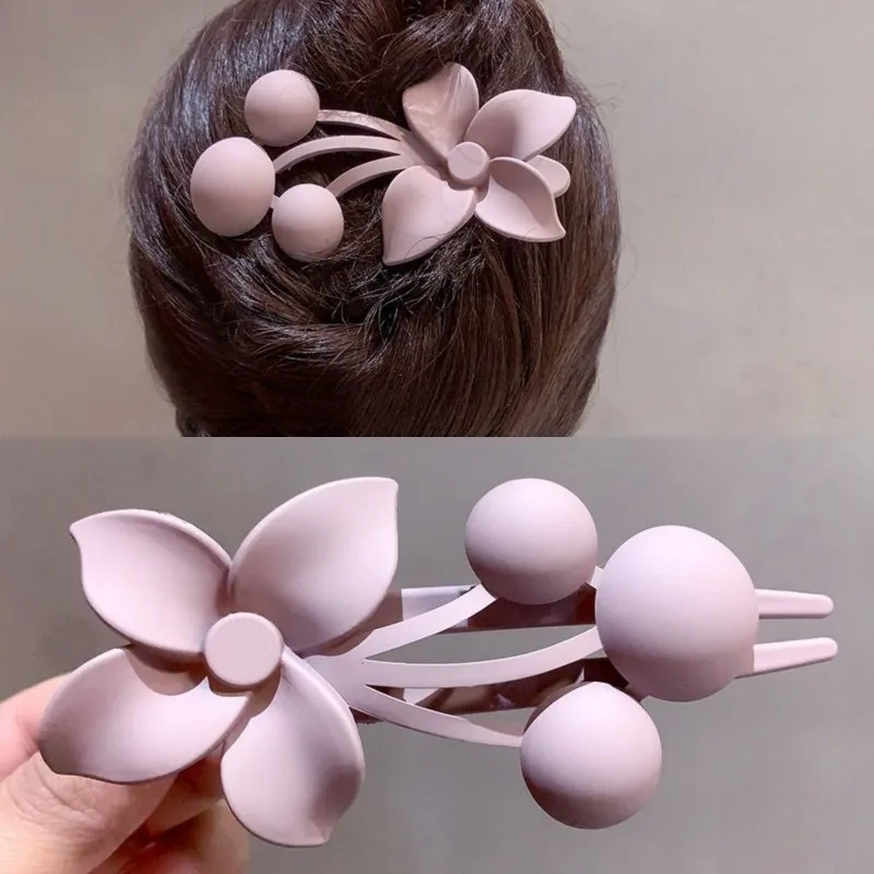 Pink Large Duckbill Clip Elegant Flower Hair Clip Women Back Head Spoon Coiled Hair Hairpin Hair Clips Headdress Ponytail Summer